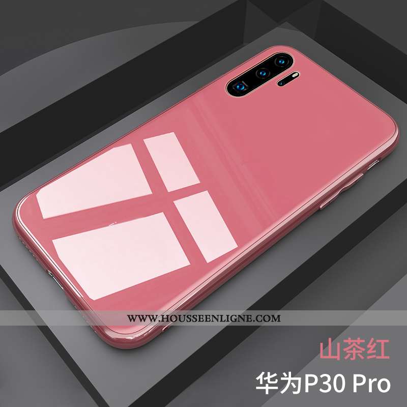 Housse Huawei P30 Pro Légère Verre Miroir Vent Coque Net Rouge Rose