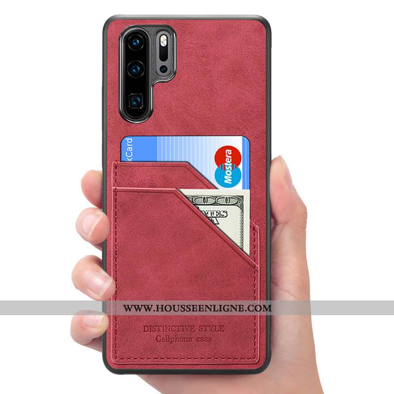 Housse Huawei P30 Pro Portefeuille Cuir Coque Rouge Étui Téléphone Portable