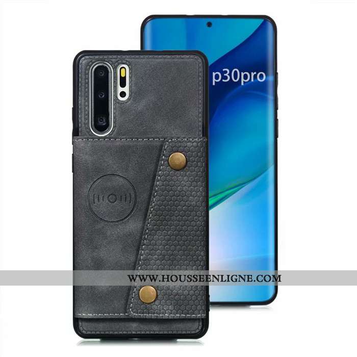 Housse Huawei P30 Pro Protection Cuir Incassable Téléphone Portable Coque Sac Carte Étui Gris