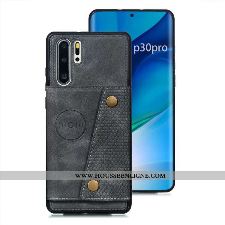 Housse Huawei P30 Pro Protection Cuir Incassable Téléphone Portable Coque Sac Carte Étui Gris