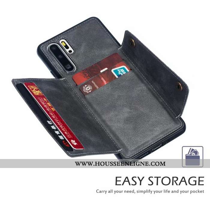 Housse Huawei P30 Pro Protection Cuir Incassable Téléphone Portable Coque Sac Carte Étui Gris
