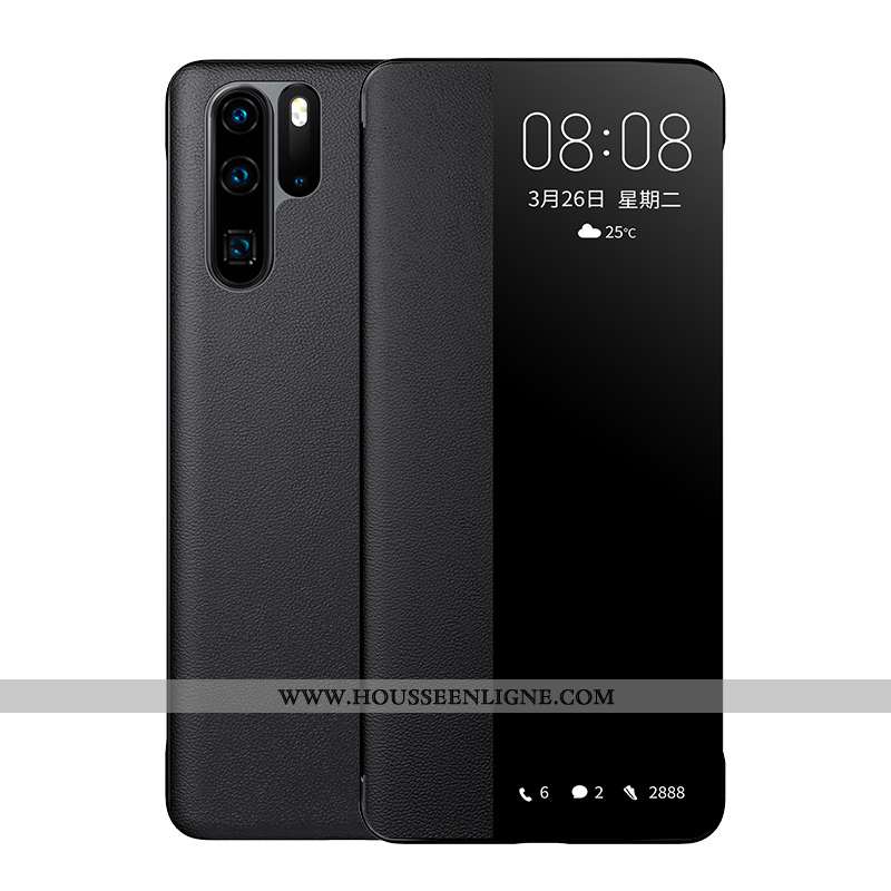 Housse Huawei P30 Pro Protection Cuir Véritable Business Bleu Marin Luxe Téléphone Portable Incassab