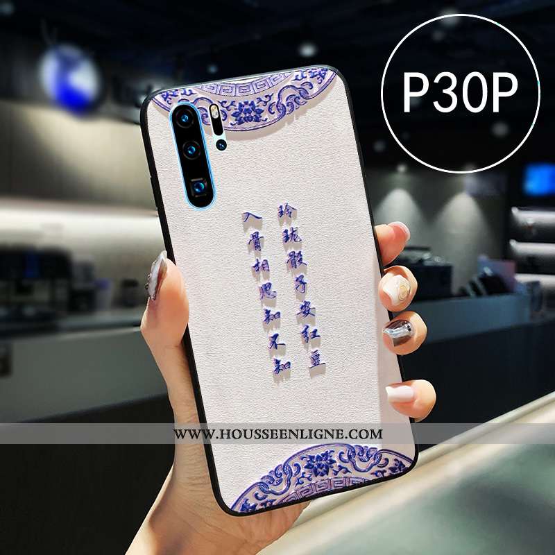 Housse Huawei P30 Pro Silicone Gaufrage Net Rouge Téléphone Portable Étui Cuir Blanc Blanche