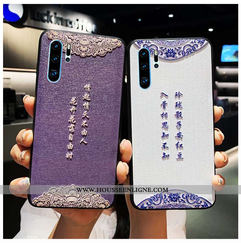 Housse Huawei P30 Pro Silicone Gaufrage Net Rouge Téléphone Portable Étui Cuir Blanc Blanche