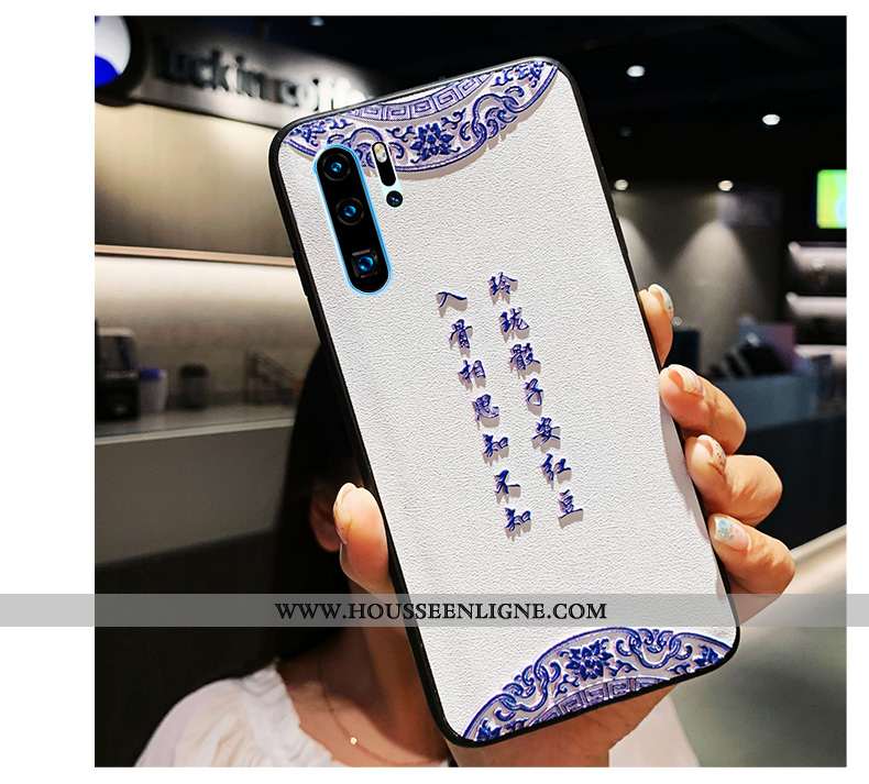 Housse Huawei P30 Pro Silicone Gaufrage Net Rouge Téléphone Portable Étui Cuir Blanc Blanche