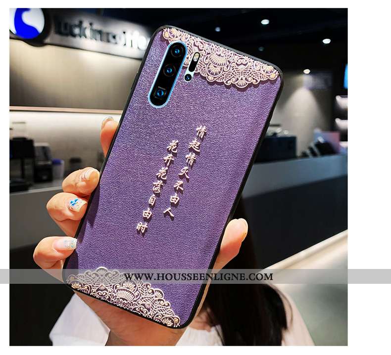 Housse Huawei P30 Pro Silicone Gaufrage Net Rouge Téléphone Portable Étui Cuir Blanc Blanche