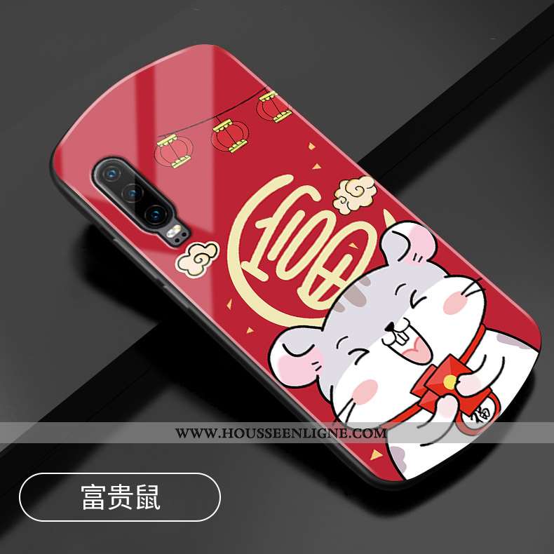 Housse Huawei P30 Protection Verre Téléphone Portable Rouge Tout Compris Rat Rond