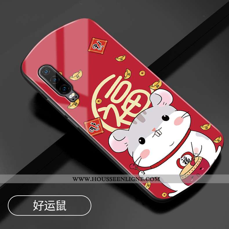 Housse Huawei P30 Protection Verre Téléphone Portable Rouge Tout Compris Rat Rond