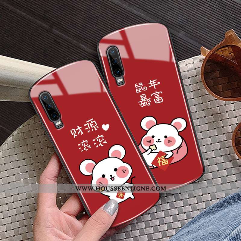 Housse Huawei P30 Protection Verre Téléphone Portable Rouge Tout Compris Rat Rond