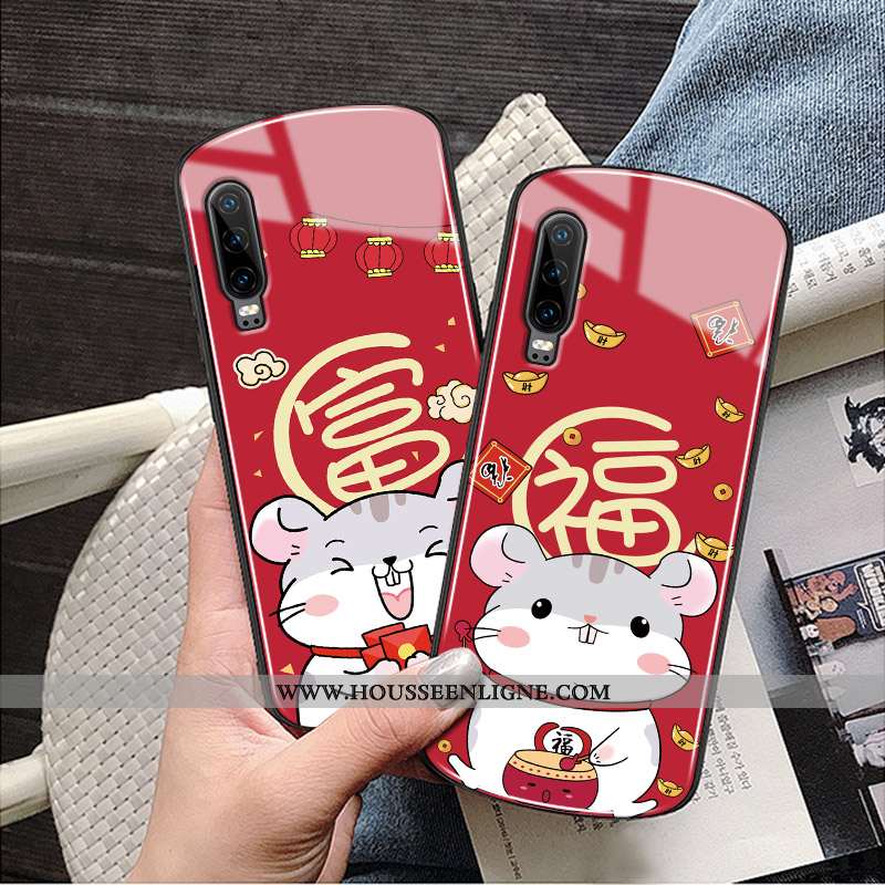 Housse Huawei P30 Protection Verre Téléphone Portable Rouge Tout Compris Rat Rond