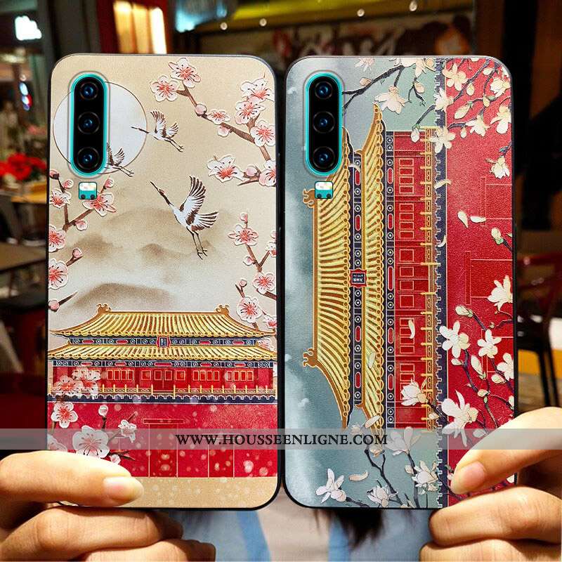 Housse Huawei P30 Tendance Fluide Doux Créatif Vent Téléphone Portable Silicone Vintage Rouge