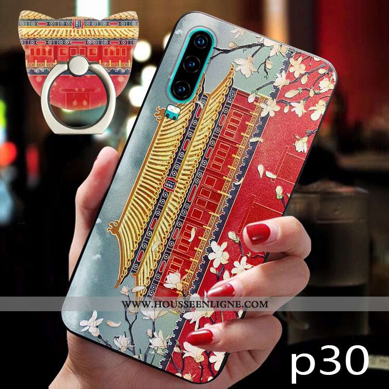 Housse Huawei P30 Tendance Fluide Doux Créatif Vent Téléphone Portable Silicone Vintage Rouge