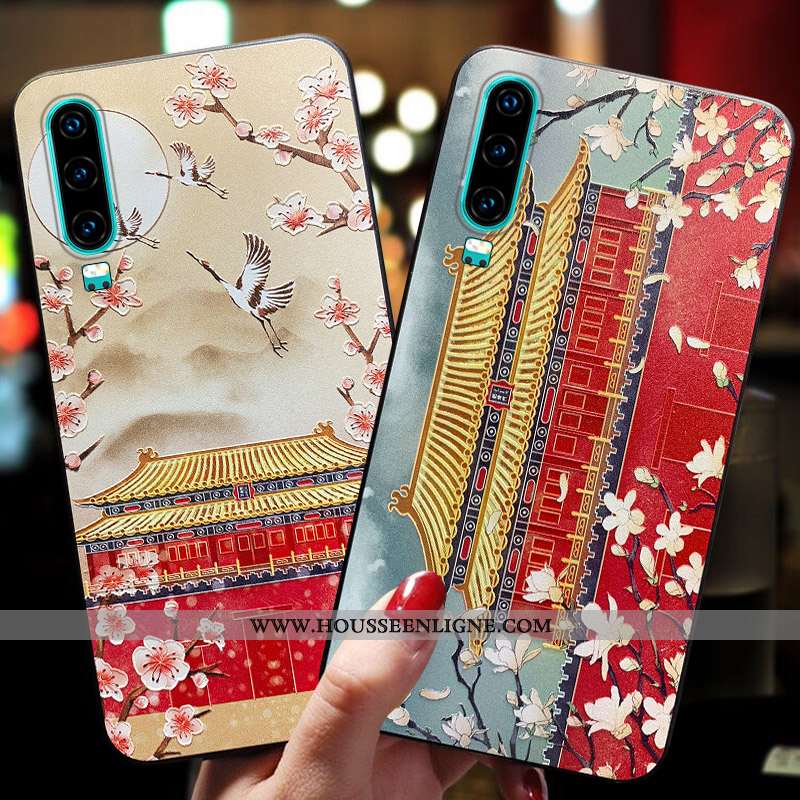 Housse Huawei P30 Tendance Fluide Doux Créatif Vent Téléphone Portable Silicone Vintage Rouge