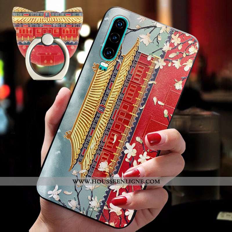 Housse Huawei P30 Tendance Fluide Doux Créatif Vent Téléphone Portable Silicone Vintage Rouge