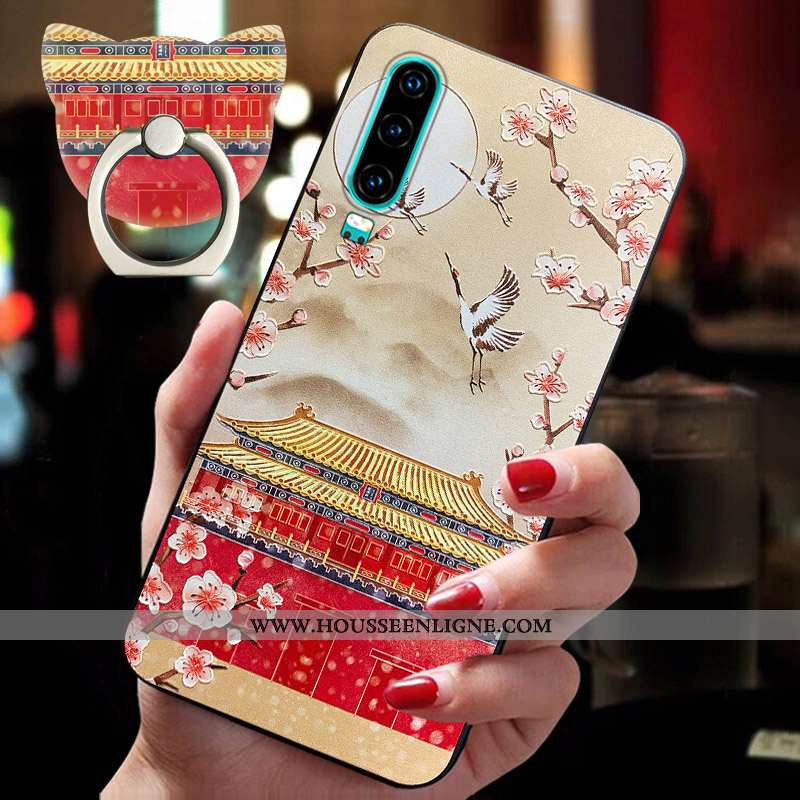 Housse Huawei P30 Tendance Fluide Doux Créatif Vent Téléphone Portable Silicone Vintage Rouge