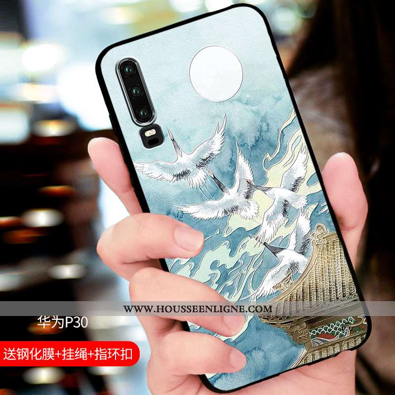 Housse Huawei P30 Tendance Fluide Doux Protection Étui Coque Luxe Personnalisé Bleu