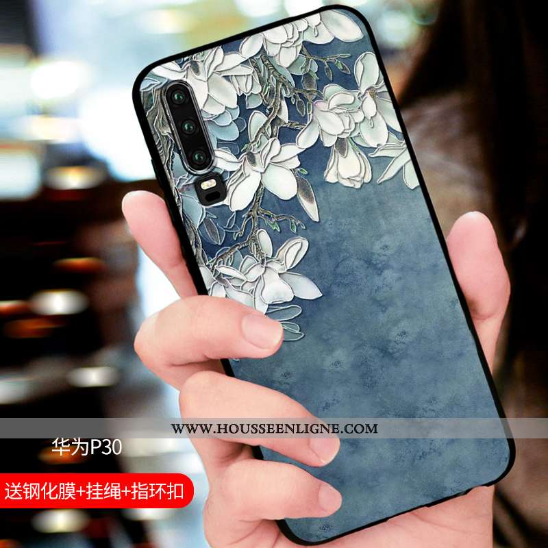 Housse Huawei P30 Tendance Fluide Doux Protection Étui Coque Luxe Personnalisé Bleu