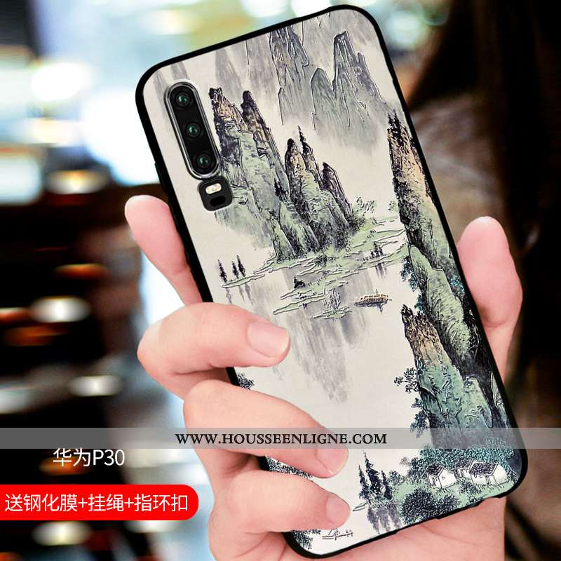 Housse Huawei P30 Tendance Fluide Doux Protection Étui Coque Luxe Personnalisé Bleu