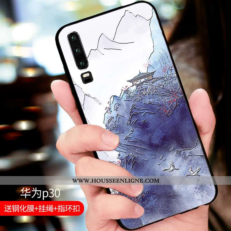 Housse Huawei P30 Tendance Fluide Doux Protection Étui Coque Luxe Personnalisé Bleu