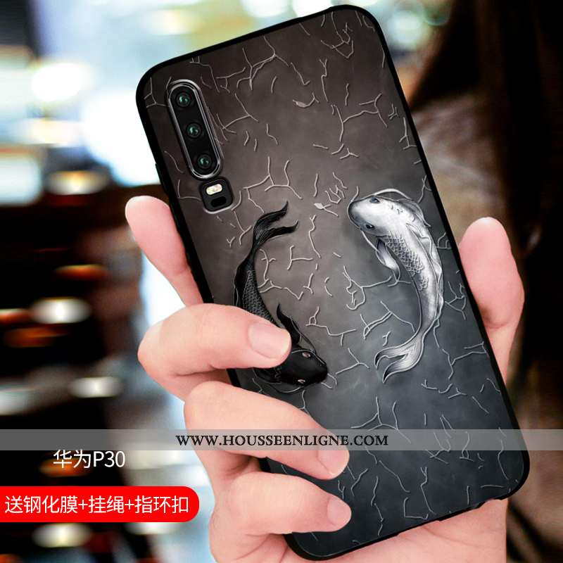 Housse Huawei P30 Tendance Fluide Doux Protection Étui Coque Luxe Personnalisé Bleu