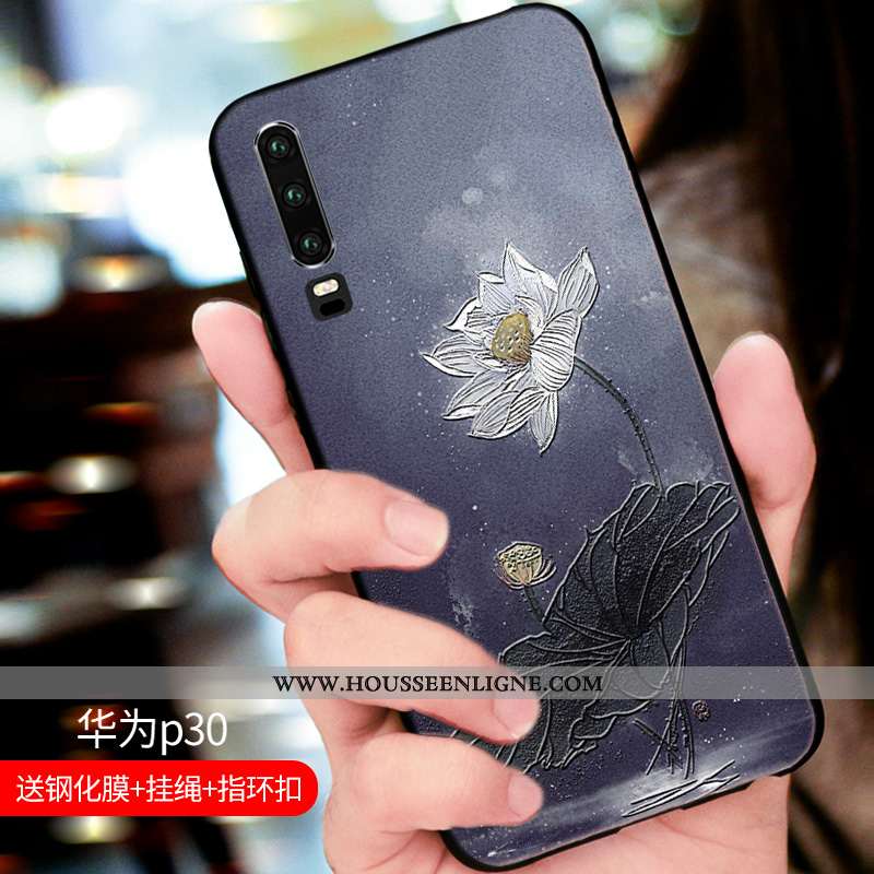 Housse Huawei P30 Tendance Fluide Doux Protection Étui Coque Luxe Personnalisé Bleu