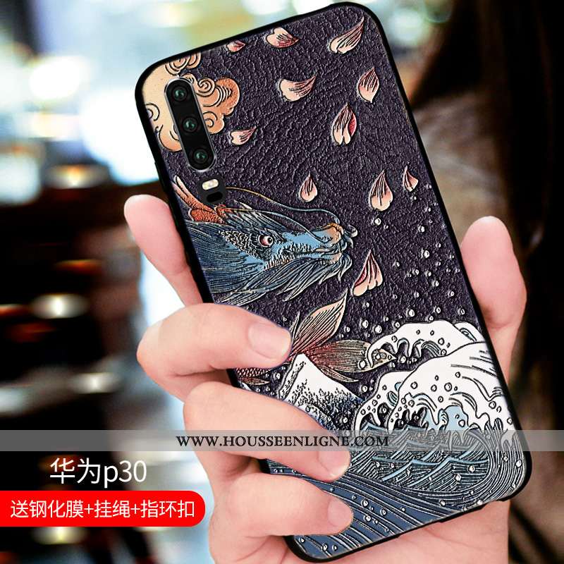 Housse Huawei P30 Tendance Fluide Doux Protection Étui Coque Luxe Personnalisé Bleu