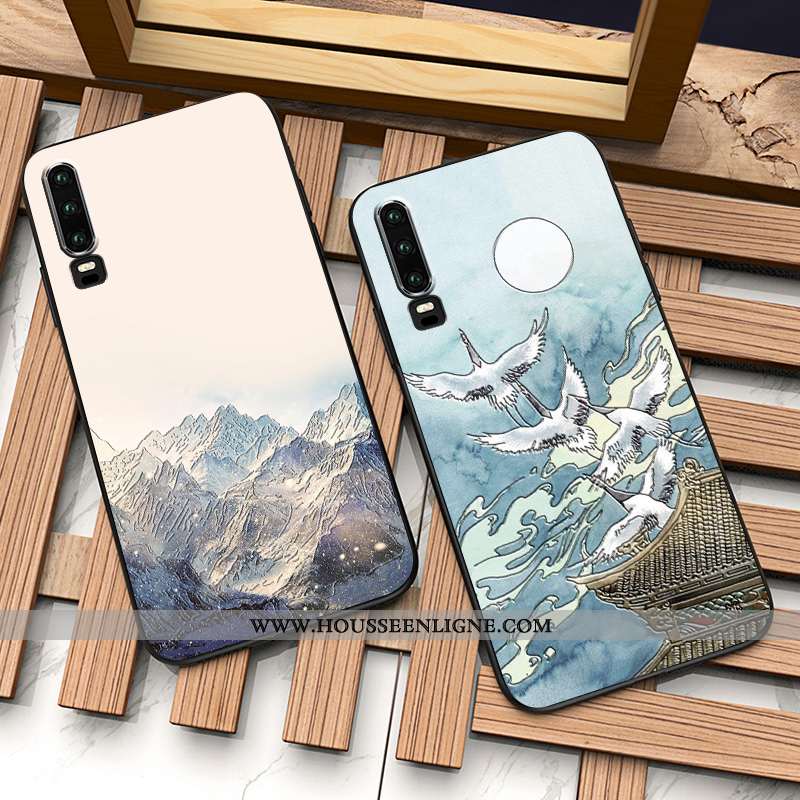 Housse Huawei P30 Tendance Fluide Doux Protection Étui Coque Luxe Personnalisé Bleu