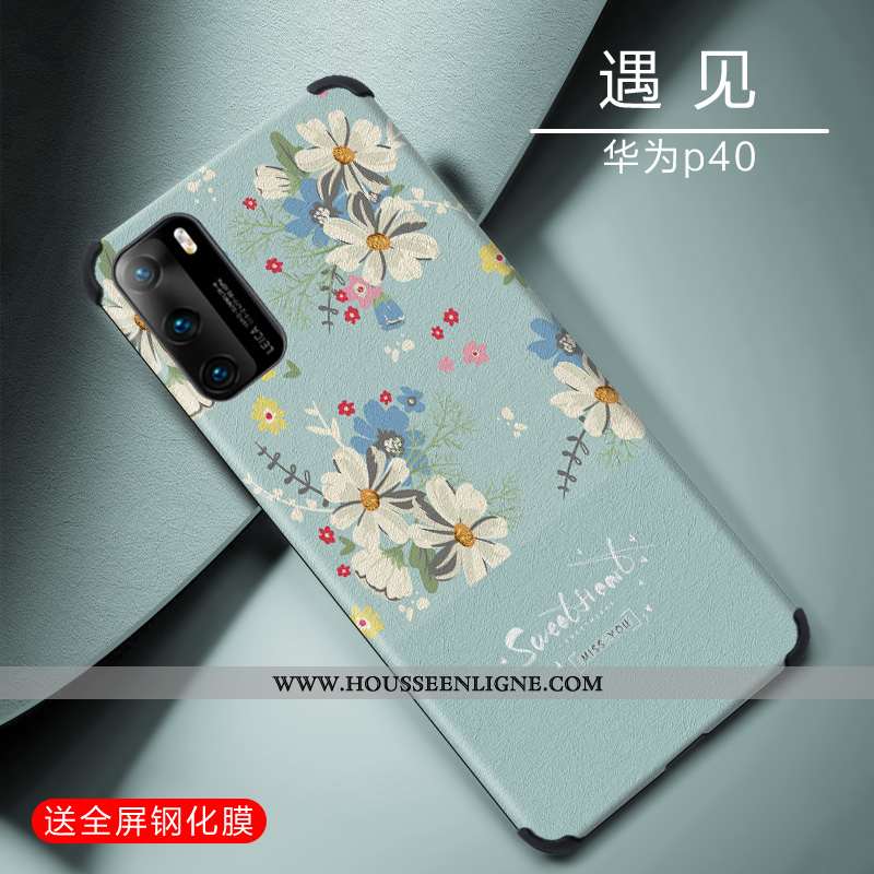 Housse Huawei P40 Fluide Doux Coque En Silicone Créatif Incassable Vert Personnalité Verte