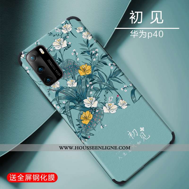 Housse Huawei P40 Fluide Doux Coque En Silicone Créatif Incassable Vert Personnalité Verte