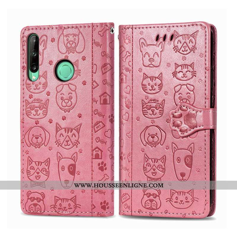 Housse Huawei P40 Lite E Cuir Protection En Relief Gaufrage Chat Couleur Unie Rose
