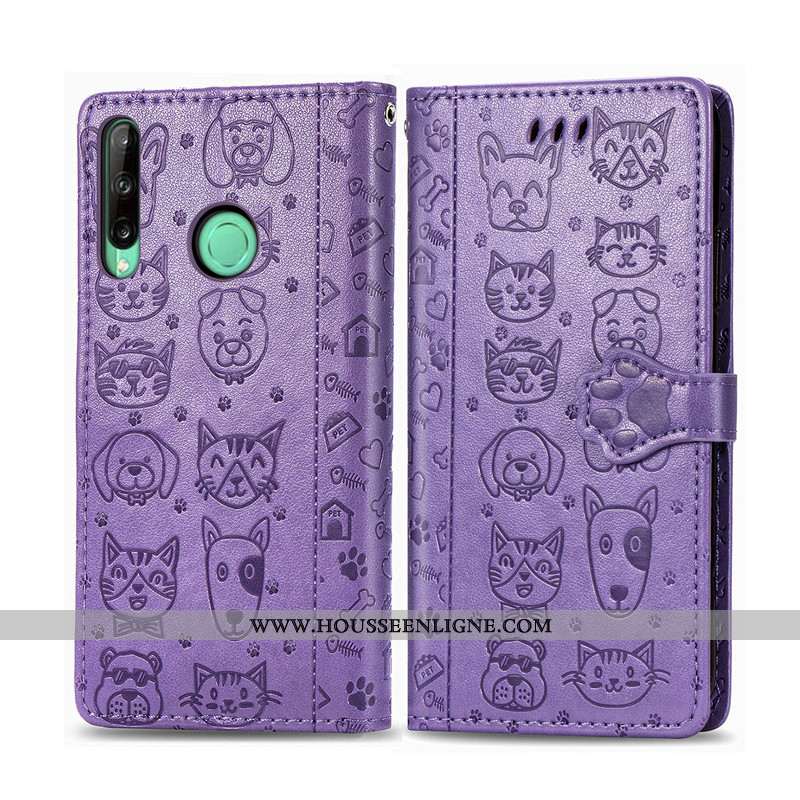 Housse Huawei P40 Lite E Cuir Protection En Relief Gaufrage Chat Couleur Unie Rose