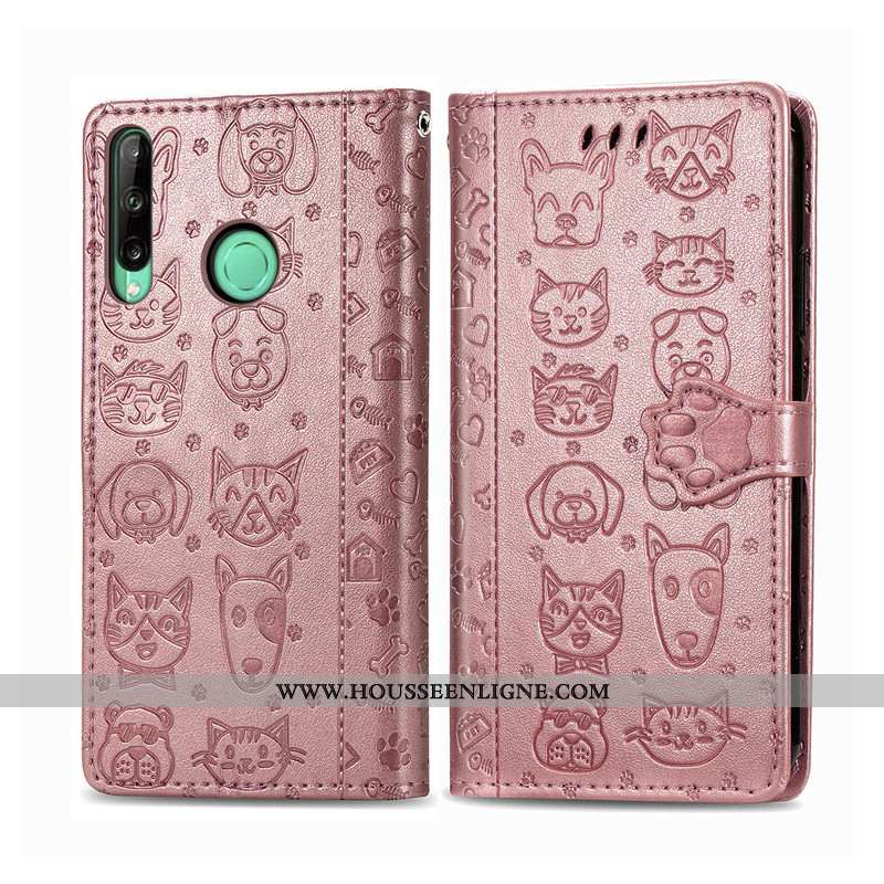 Housse Huawei P40 Lite E Cuir Protection En Relief Gaufrage Chat Couleur Unie Rose