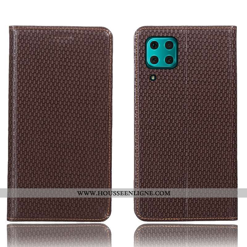 Housse Huawei P40 Lite Modèle Fleurie Protection Coque Cuir Véritable Téléphone Portable Étui Marron