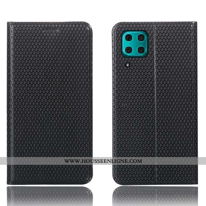 Housse Huawei P40 Lite Modèle Fleurie Protection Coque Cuir Véritable Téléphone Portable Étui Marron