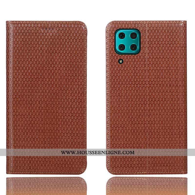 Housse Huawei P40 Lite Modèle Fleurie Protection Coque Cuir Véritable Téléphone Portable Étui Marron
