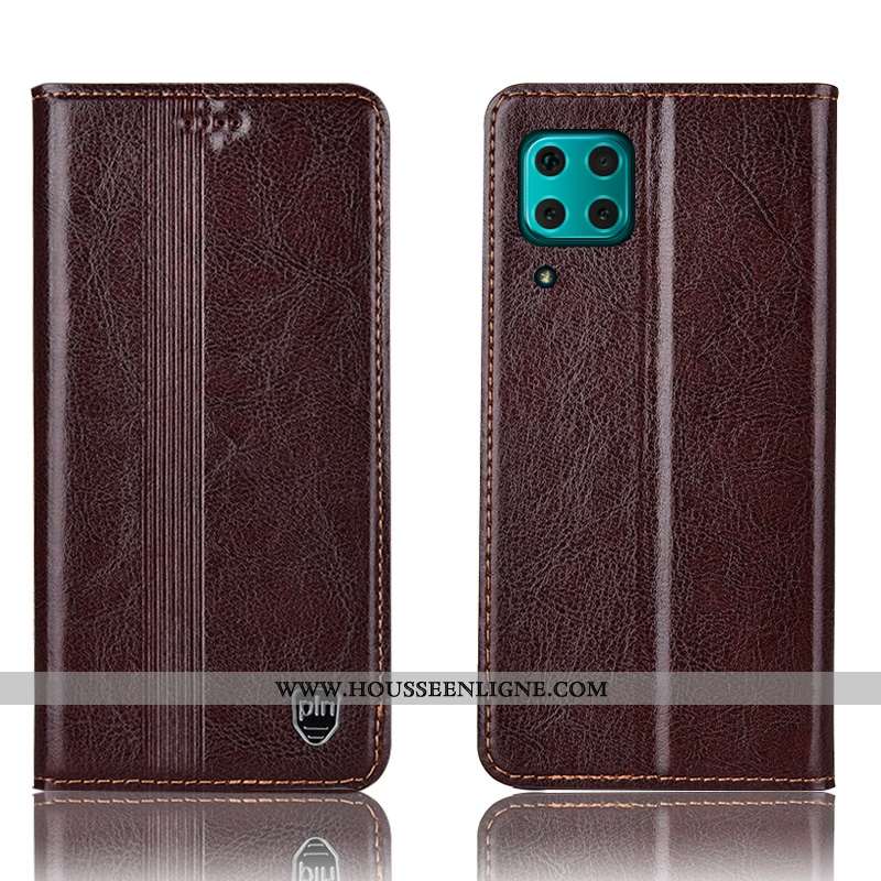 Housse Huawei P40 Lite Protection Cuir Véritable Téléphone Portable Coque Étui Marron