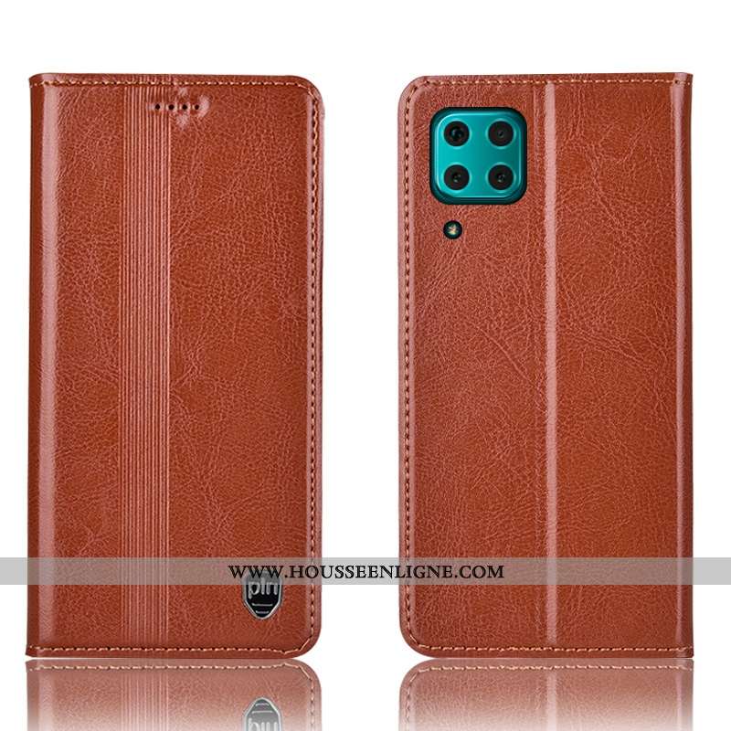 Housse Huawei P40 Lite Protection Cuir Véritable Téléphone Portable Coque Étui Marron