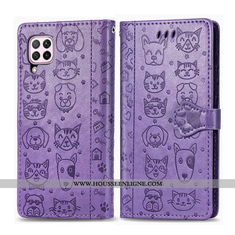 Housse Huawei P40 Lite Protection Ornements Suspendus Chat Téléphone Portable Étui Charmant Violet