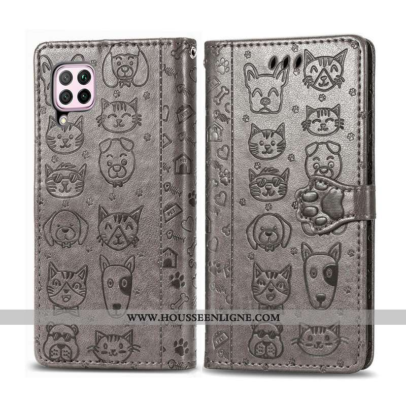 Housse Huawei P40 Lite Protection Ornements Suspendus Chat Téléphone Portable Étui Charmant Violet
