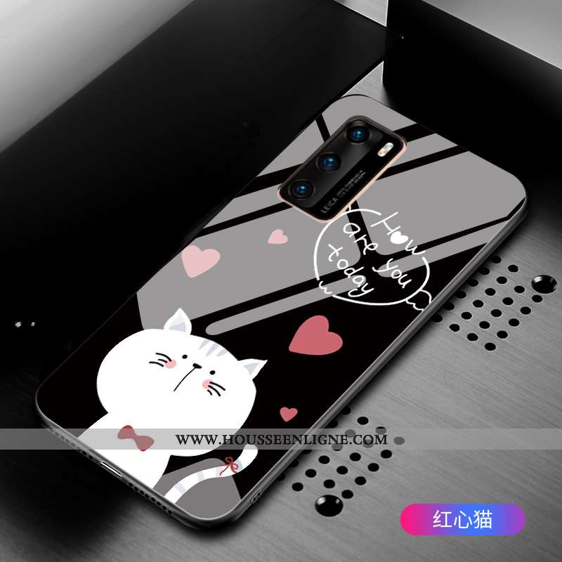 Housse Huawei P40 Personnalité Fluide Doux Étui Téléphone Portable Pivoine Verre Miroir Noir