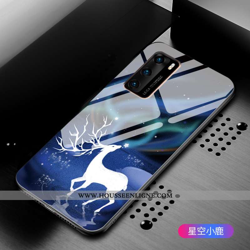 Housse Huawei P40 Personnalité Fluide Doux Étui Téléphone Portable Pivoine Verre Miroir Noir