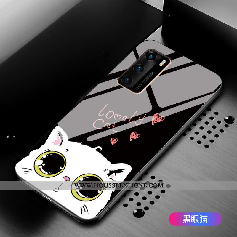 Housse Huawei P40 Personnalité Fluide Doux Étui Téléphone Portable Pivoine Verre Miroir Noir