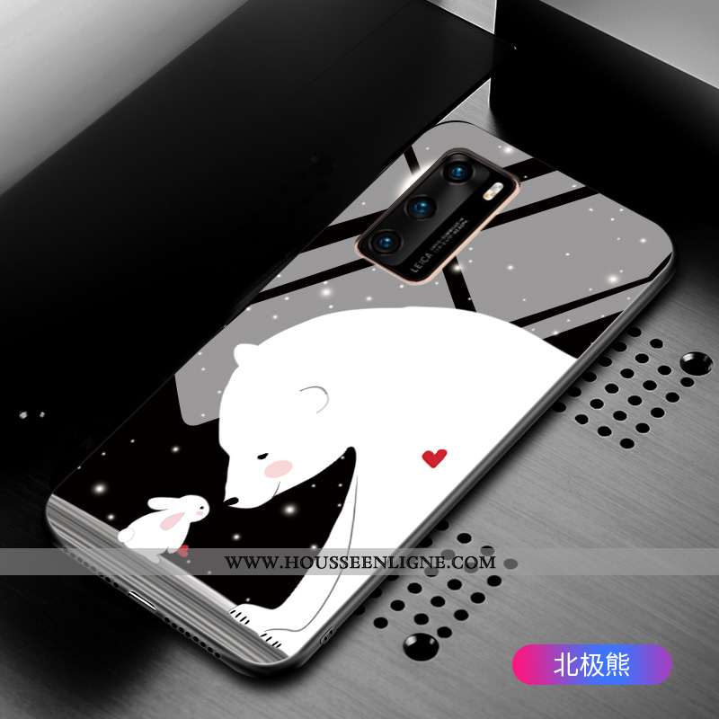 Housse Huawei P40 Personnalité Fluide Doux Étui Téléphone Portable Pivoine Verre Miroir Noir