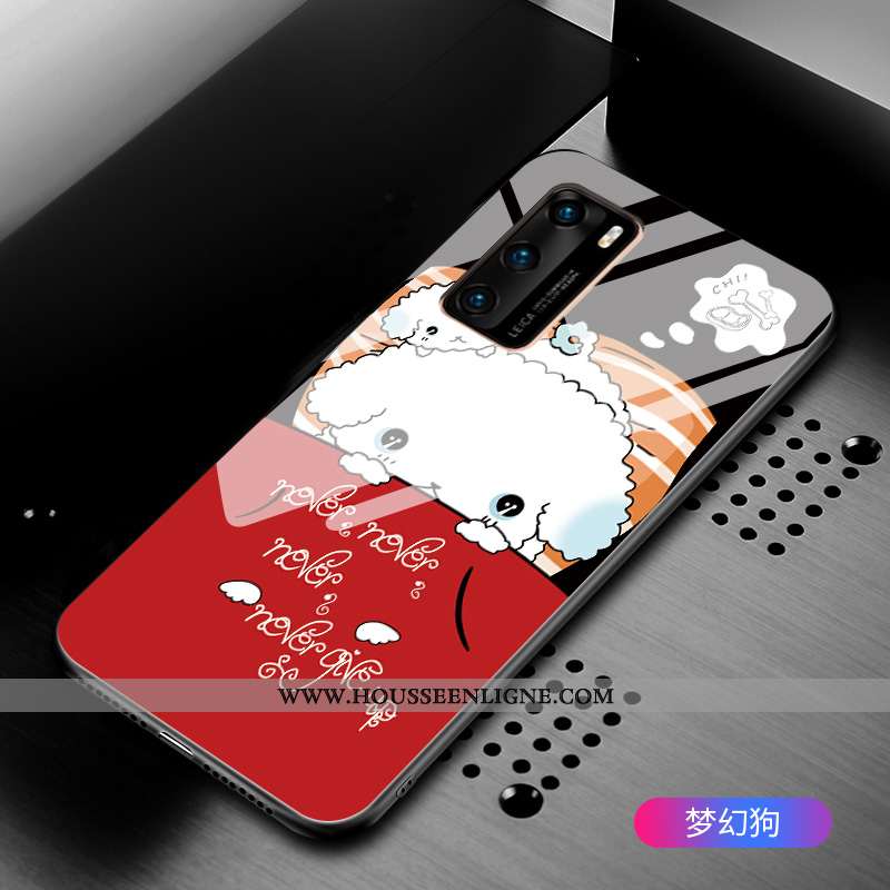 Housse Huawei P40 Personnalité Fluide Doux Étui Téléphone Portable Pivoine Verre Miroir Noir