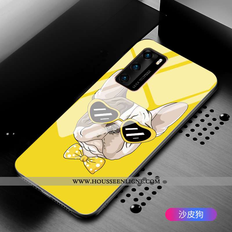 Housse Huawei P40 Personnalité Fluide Doux Étui Téléphone Portable Pivoine Verre Miroir Noir