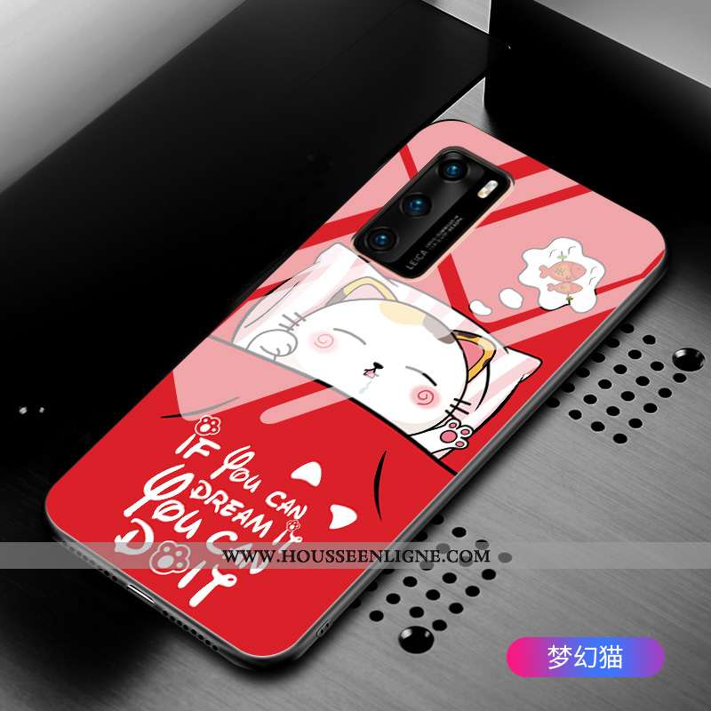 Housse Huawei P40 Personnalité Fluide Doux Étui Téléphone Portable Pivoine Verre Miroir Noir