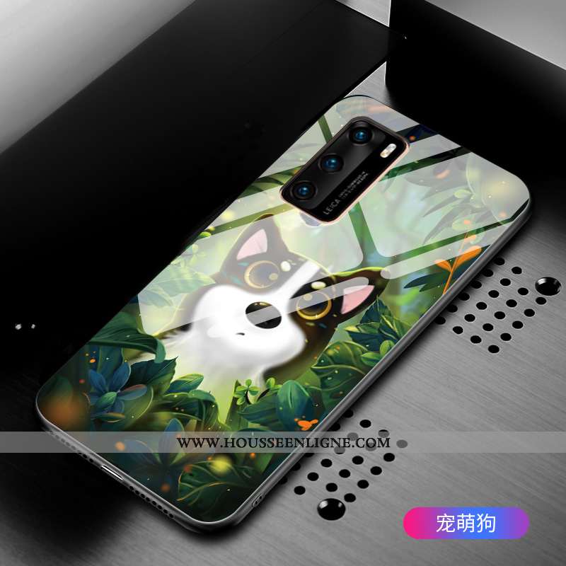 Housse Huawei P40 Personnalité Fluide Doux Étui Téléphone Portable Pivoine Verre Miroir Noir