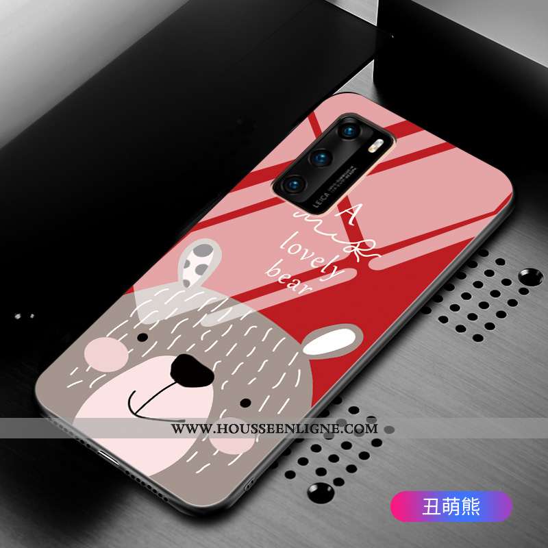Housse Huawei P40 Personnalité Fluide Doux Étui Téléphone Portable Pivoine Verre Miroir Noir