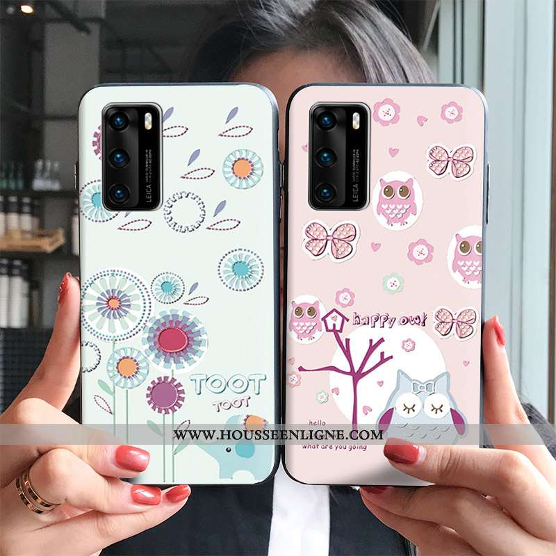 Housse Huawei P40 Pro Charmant Silicone Protection Dessin Animé Coque Étui Pissenlit Verte
