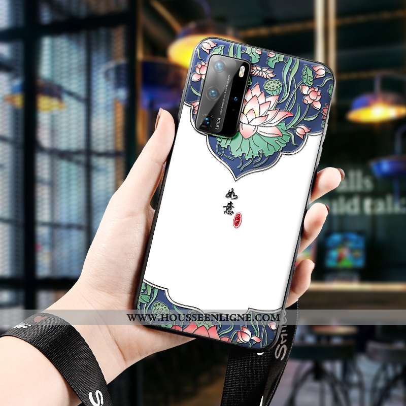 Housse Huawei P40 Pro Charmant Vintage Gaufrage Coque Étui Incassable Protection Blanche